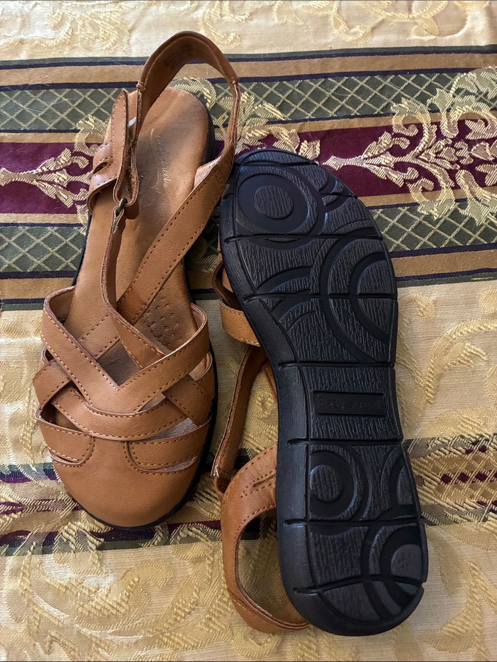easy street Tan Strappy Slingback Sandals
